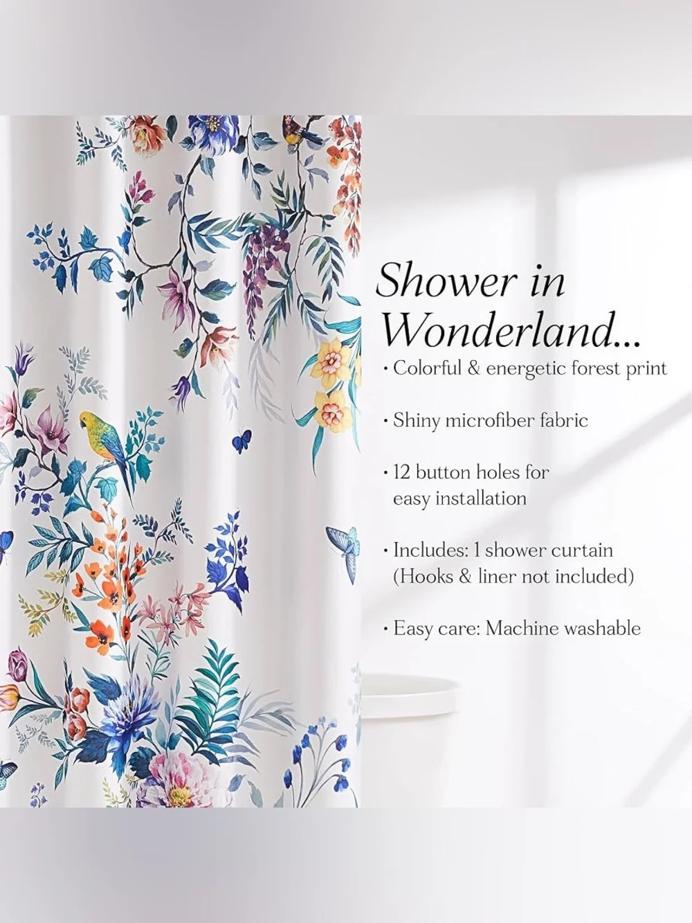 Lush Decor Fantasia Shower Curtain 72 x72 Teal & Blue Floral tropical bird